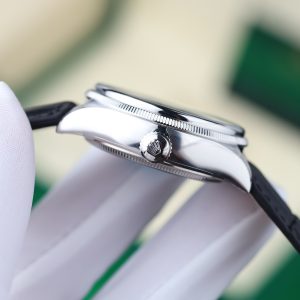 Đồng Hồ Rolex Cellini Dual Time 50525 Replica 11 Mặt Bạc Dây Da Nhà Máy KZ 39mm