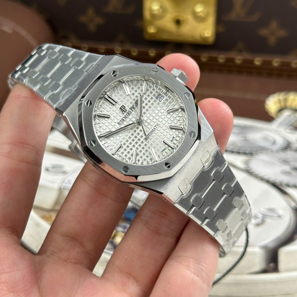 Đồng Hồ Audemars Piguet Replica Royal Oak 15450ST Mặt Trắng Nhà Máy APS 37mm