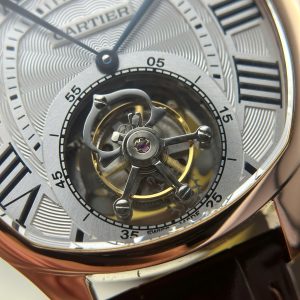Đồng Hồ Cartier Drive Tourbillon Replica 11 Mặt Số Vân Guiloche Dây Da Nâu 41mm