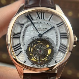 Đồng Hồ Cartier Drive Tourbillon Replica 11 Mặt Số Vân Guiloche Dây Da Nâu 41mm