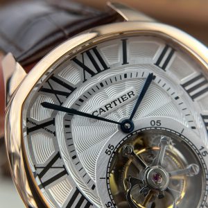 Đồng Hồ Cartier Drive Tourbillon Replica 11 Mặt Số Vân Guiloche Dây Da Nâu 41mm