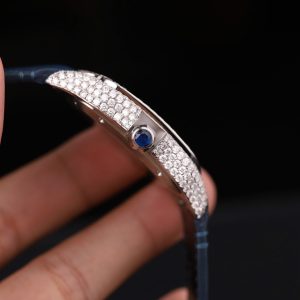 Đồng Hồ Cartier Santos Nam Chế Tác Đô Kim Cương Moissanite Màu Xanh Blue 39.8mm