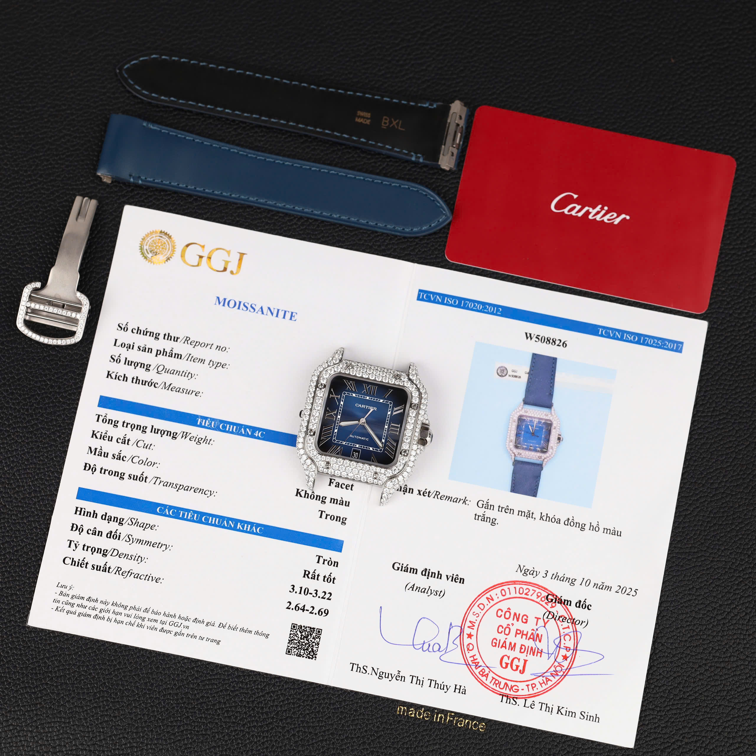 Đồng Hồ Cartier Santos Nam Chế Tác Đô Kim Cương Moissanite Màu Xanh Blue 39 (4) Đồng Hồ Cartier Santos Nam Chế Tác Đô Kim Cương Moissanite Màu Xanh Blue 39.8mm