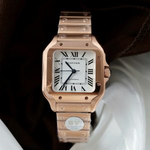 Đồng Hồ Cartier Santos Rep11 Nữ Mạ Vàng Hồng Mặt Trắng Nhà Máy BV 35.5mm