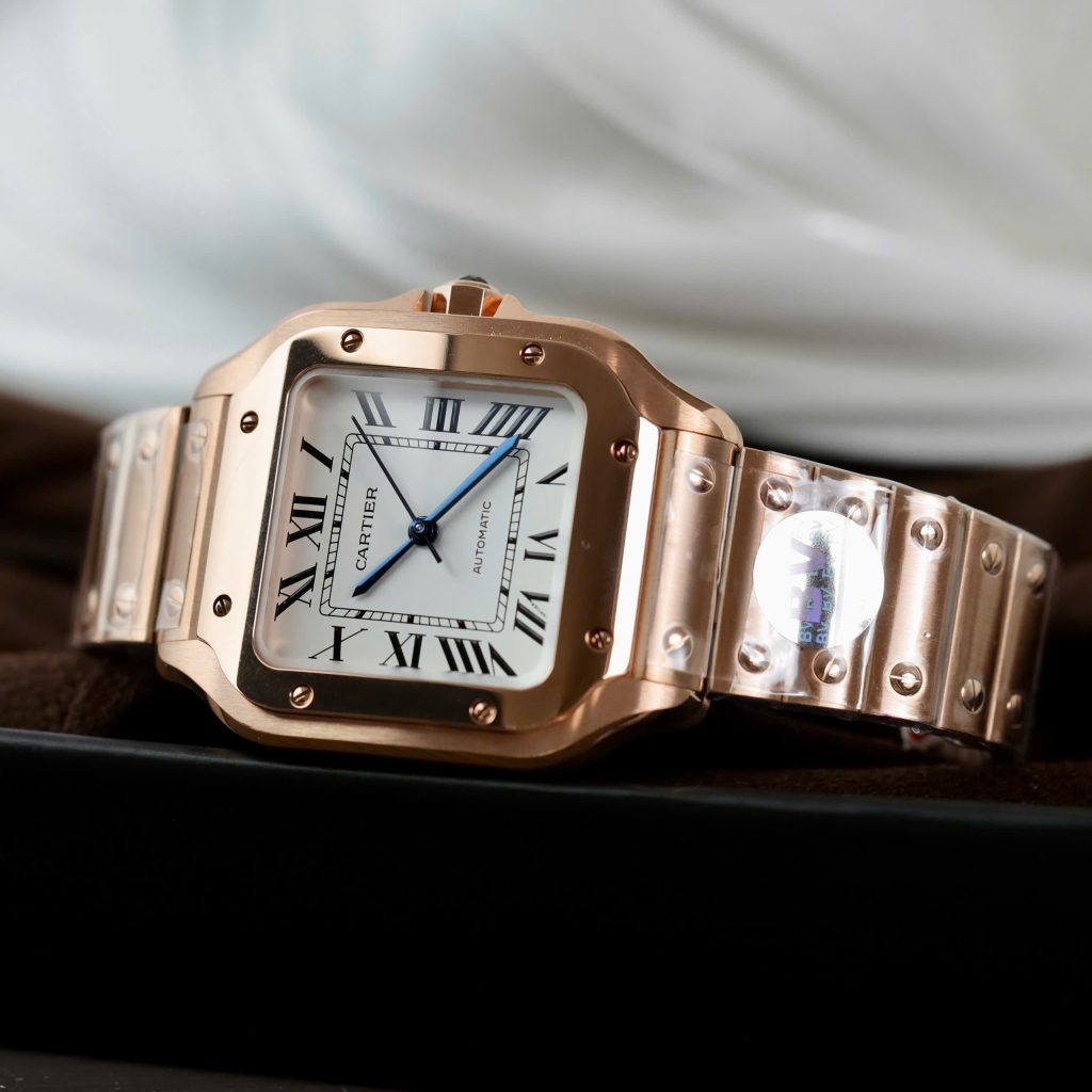 Đồng Hồ Cartier Santos Rep11 Nữ Mạ Vàng Hồng Mặt Trắng Nhà Máy BV 35.5mm
