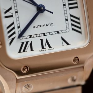 Đồng Hồ Cartier Santos Rep11 Nữ Mạ Vàng Hồng Mặt Trắng Nhà Máy BV 35.5mm