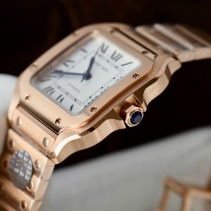 Đồng Hồ Cartier Santos Rep11 Nữ Mạ Vàng Hồng Mặt Trắng Nhà Máy BV 35.5mm