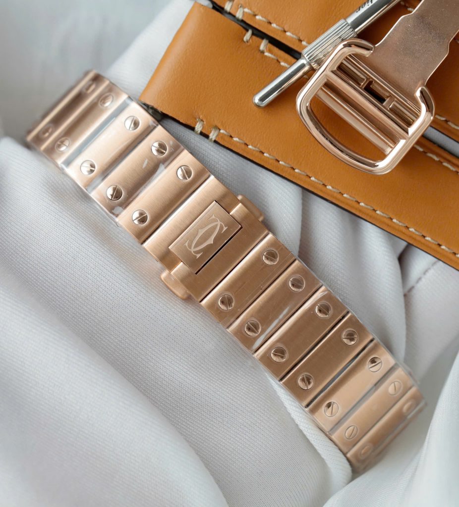 Đồng Hồ Cartier Santos Rep11 Nữ Mạ Vàng Hồng Mặt Trắng Nhà Máy BV 35.5mm