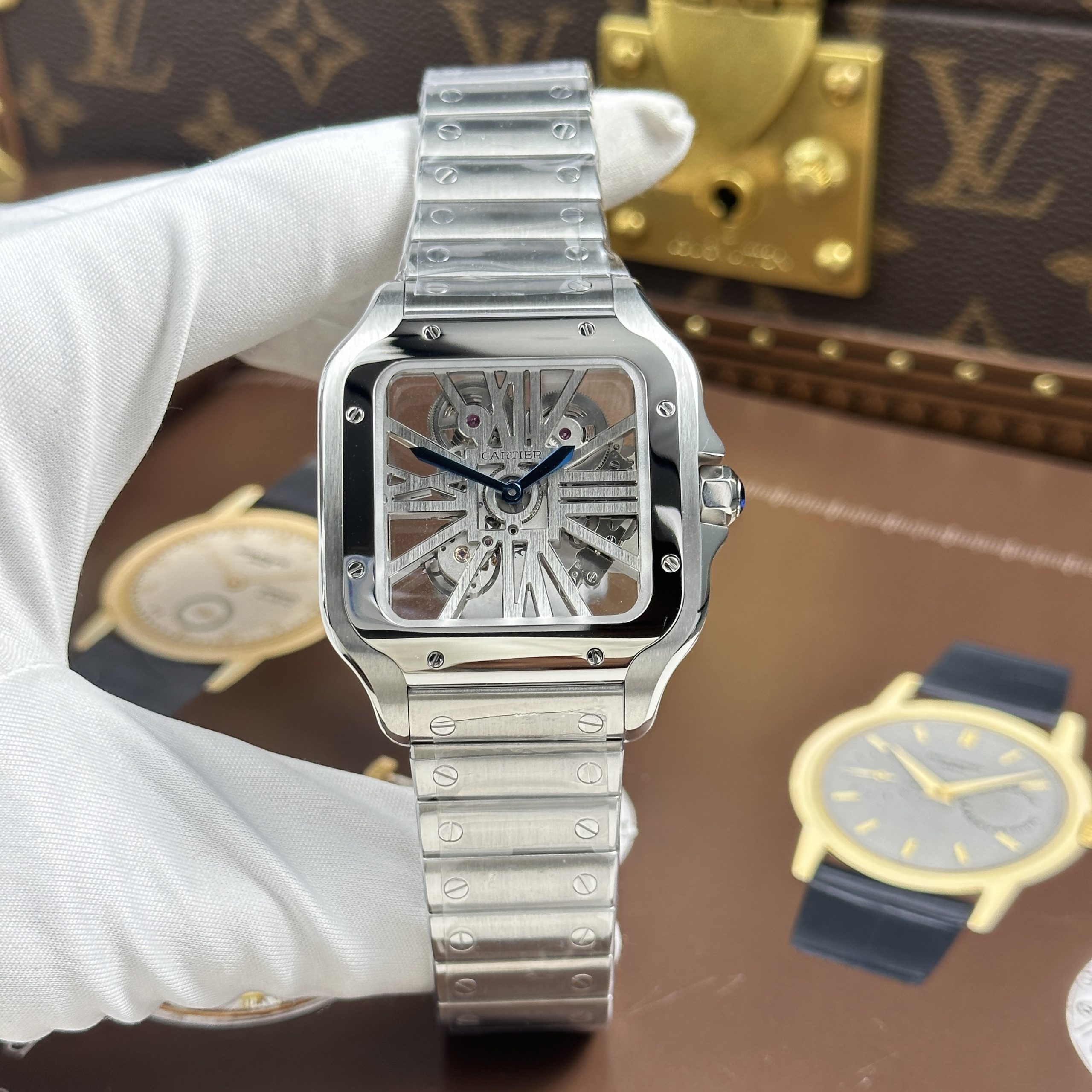 Đồng Hồ Cartier Santos de Cartier Chế Tác Lộ Cơ Skeleton Nhà Máy MLF 39 (6) Đồng Hồ Cartier Santos de Cartier Chế Tác Lộ Cơ Skeleton Nhà Máy MLF 39.8mm
