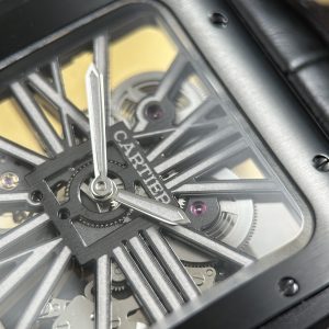 Đồng Hồ Cartier Santos de Cartier Rep Cao Cấp Skeleton Dây Da Đen Nhà Máy MLF 39.8mm