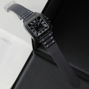 Đồng Hồ Cartier Santos de Cartier Replica 11 Dây Cao Su Đen Nhà Máy BV 39.8mm