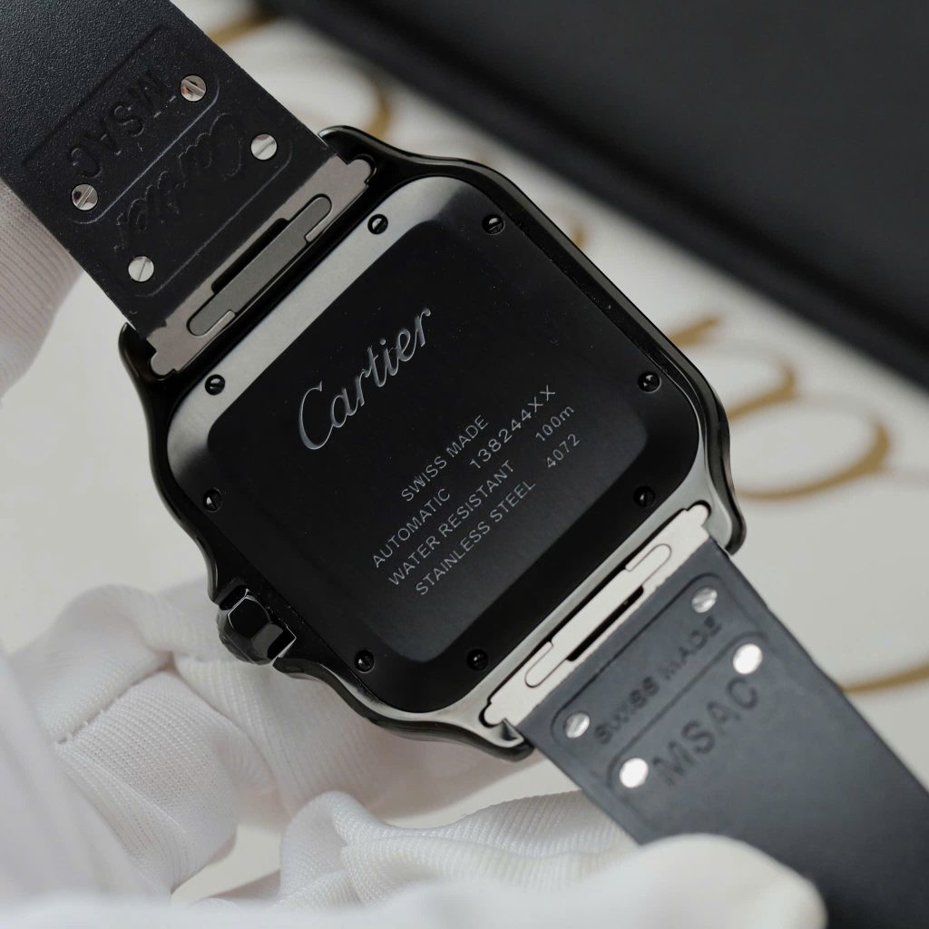 Đồng Hồ Cartier Santos de Cartier Replica 11 Dây Cao Su Đen Nhà Máy BV 39.8mm
