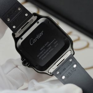 Đồng Hồ Cartier Santos de Cartier Replica 11 Dây Cao Su Đen Nhà Máy BV 39.8mm