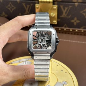 Đồng Hồ Cartier Santos de Cartier Replica 11 Skeleton Demi Đen Nhà Máy MLF 39.8mm