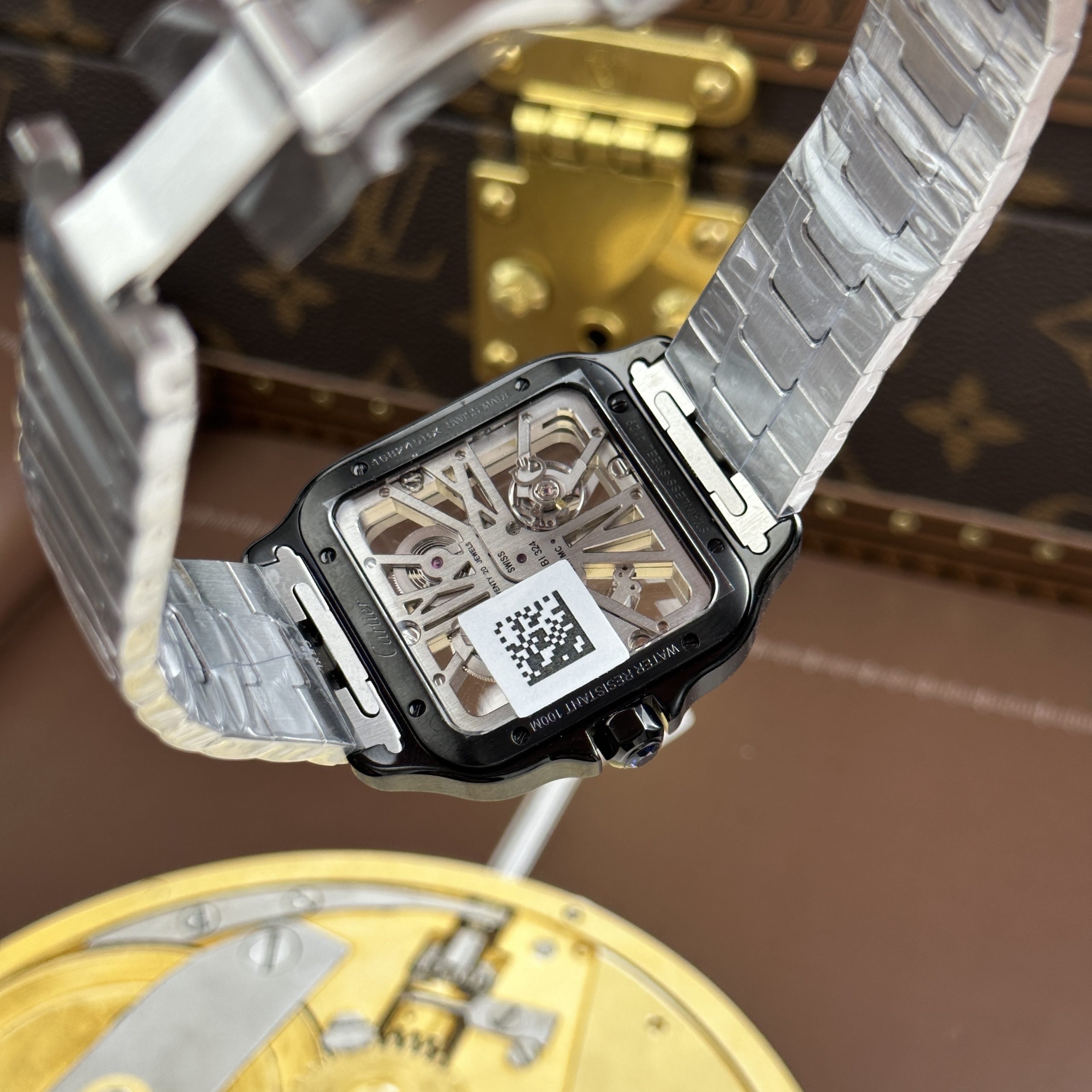 Đồng Hồ Cartier Santos de Cartier Replica 11 Skeleton Demi Đen Nhà Máy MLF 39 (3)