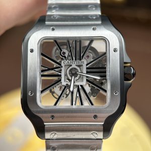 Đồng Hồ Cartier Santos de Cartier Replica 11 Skeleton Demi Đen Nhà Máy MLF 39.8mm
