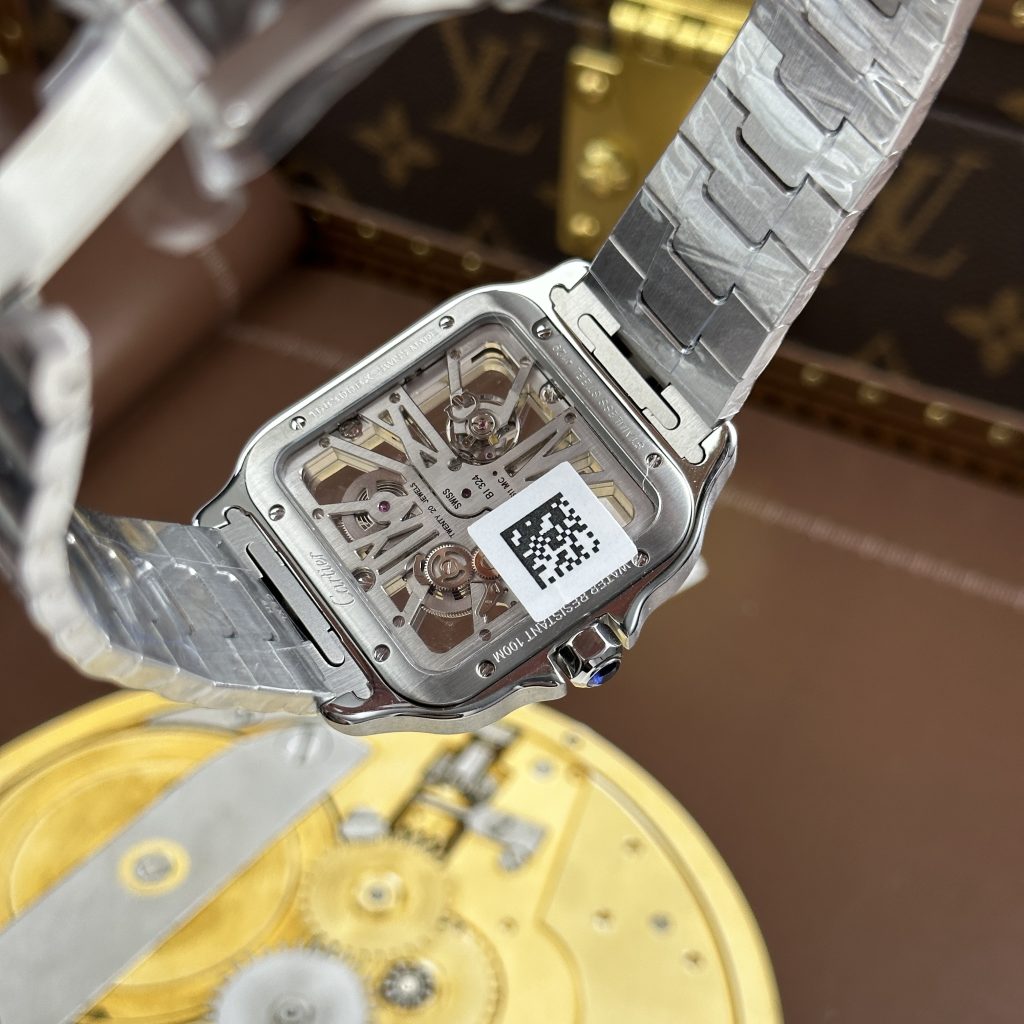 Đồng Hồ Cartier Santos de Cartier Replica Skeleton Demi Xanh Dương Nhà Máy MLF 39.8mm
