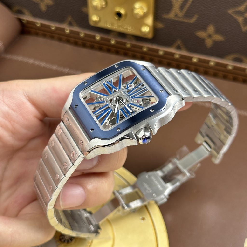 Đồng Hồ Cartier Santos de Cartier Replica Skeleton Demi Xanh Dương Nhà Máy MLF 39.8mm