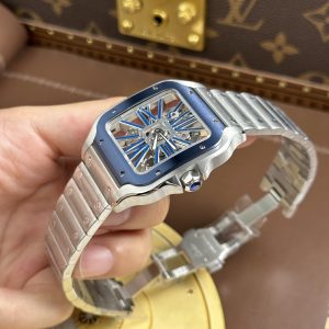 Đồng Hồ Cartier Santos de Cartier Replica Skeleton Demi Xanh Dương Nhà Máy MLF 39.8mm
