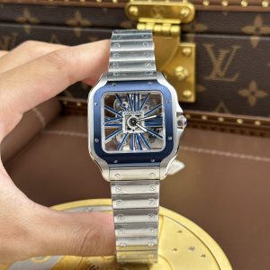 Đồng Hồ Cartier Santos de Cartier Replica Skeleton Demi Xanh Dương Nhà Máy MLF 39.8mm