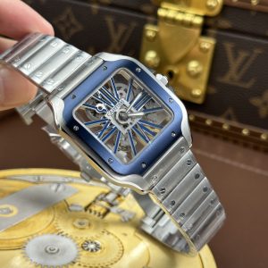 Đồng Hồ Cartier Santos de Cartier Replica Skeleton Demi Xanh Dương Nhà Máy MLF 39.8mm