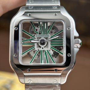 Đồng Hồ Cartier Santos de Cartier Skeleton Rep 11 Demi Mặt Xanh Lá Cây Nhà Máy MLF 39.8mm