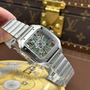 Đồng Hồ Cartier Santos de Cartier Skeleton Rep 11 Demi Mặt Xanh Lá Cây Nhà Máy MLF 39.8mm