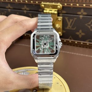 Đồng Hồ Cartier Santos de Cartier Skeleton Rep 11 Demi Mặt Xanh Lá Cây Nhà Máy MLF 39.8mm