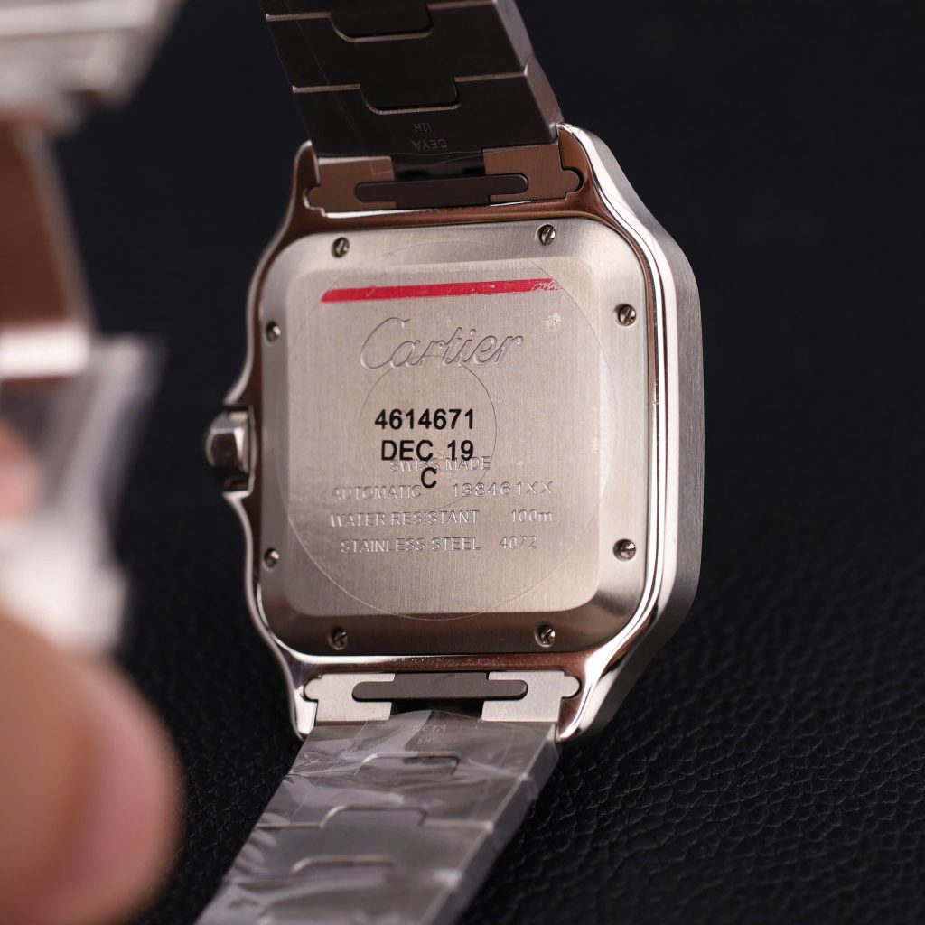 Đồng Hồ Catier Santos Chế Tác Kim Cương Moissanite Mặt Trắng Dây Kim Loại 39.8mm