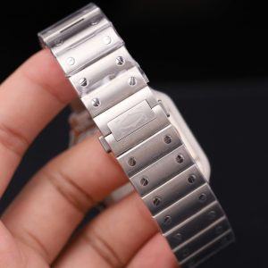 Đồng Hồ Catier Santos Chế Tác Kim Cương Moissanite Mặt Trắng Dây Kim Loại 39.8mm