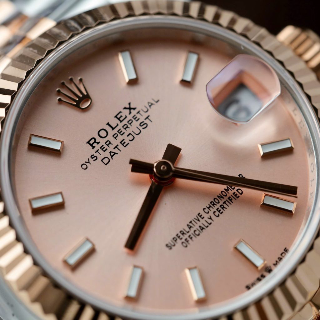 Đồng Hồ Rolex DateJust Replica 11 Mặt Số Hồng Cọc Số Dạ Quang Nhà Máy THB 31mm