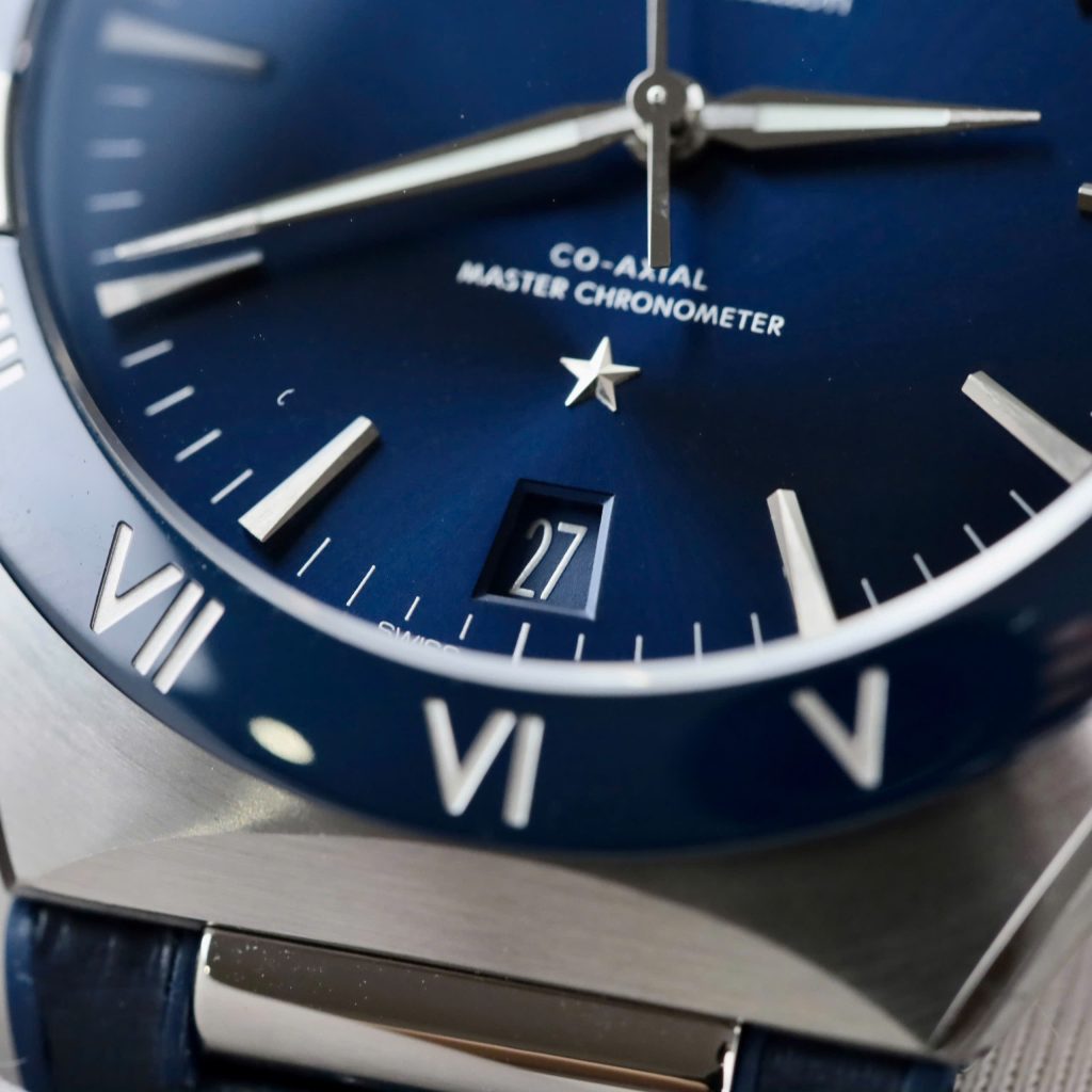 Đồng Hồ Omega Constellation Nam Replica 11 Dây Da Xanh Blue Nhà Máy VS 41mm
