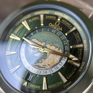 Đồng Hồ Omega Seamaster Aqua Terra Worldtimer Replica 11 Màu Xanh Lá Dây Kim Loại 43mm