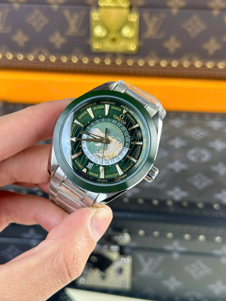 Đồng Hồ Omega Seamaster Aqua Terra Worldtimer Replica 11 Màu Xanh Lá Dây Kim Loại 43mm