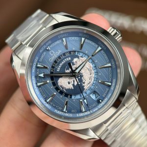 Đồng Hồ Omega Seamaster Rep11 Aqua Terra Worldtimer Màu Xanh Dương Dây Kim Loại 43mm