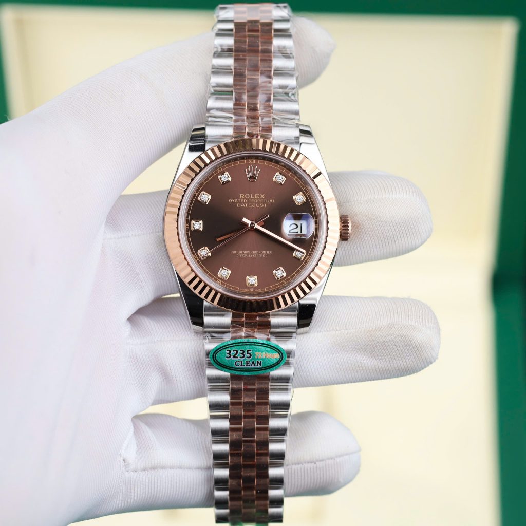 Đồng Hồ Rolex DateJust 126331 Replica 11 Mặt Chocolate Dây Kim Loại Demi Nhà Máy Clean 41mm