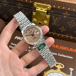 Đồng Hồ Rolex DateJust Chế Tác 11 Mặt Số Vi Tính Hồng Nhà Máy AR 36mm