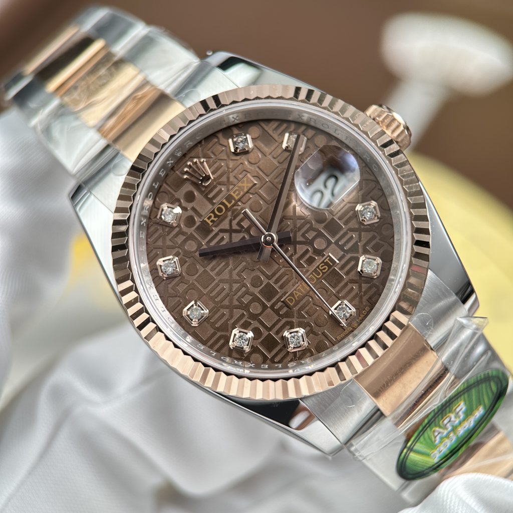  Đồng Hồ Rolex DateJust Chế Tác Cao Cấp Mặt Số Màu Nâu Dây Oyster Nhà Máy AR 36mm 
