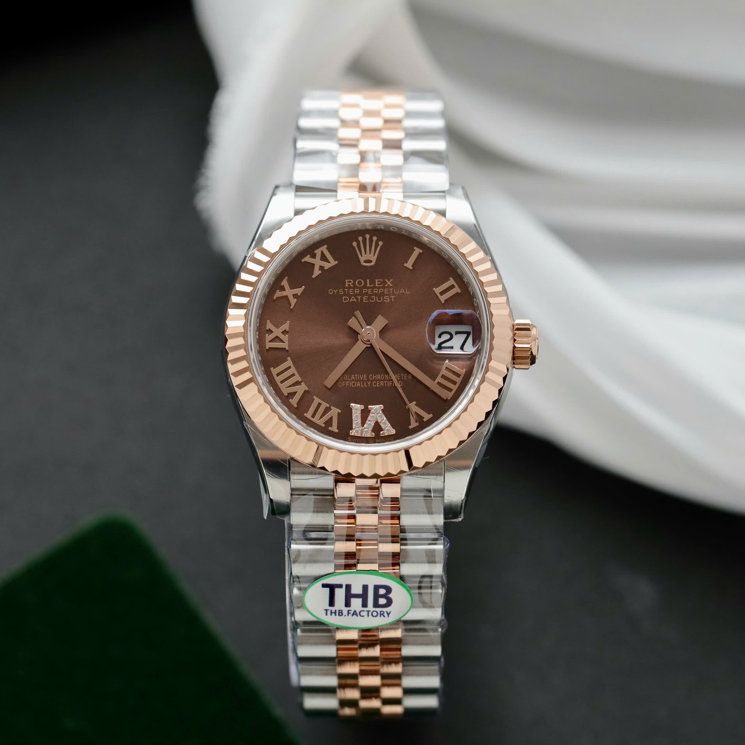 Đồng Hồ Rolex DateJust Demi Mặt Chocolate Cọc Số La Mã Nhà Máy THB 31mm (1) Đồng Hồ Rolex DateJust Demi Mặt Chocolate Cọc Số La Mã Nhà Máy THB 31mm