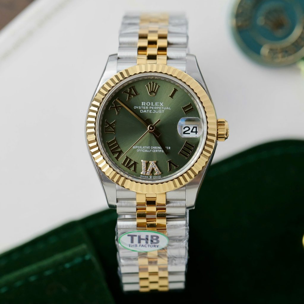 Đồng Hồ Rolex DateJust Nữ Demi Cọc Số La Mã Xanh Lá Nhà Máy THB 31mm