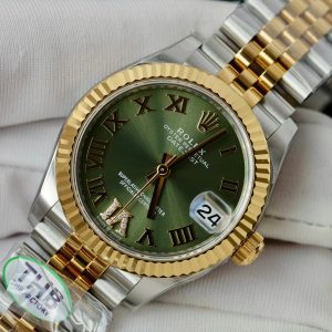 Đồng Hồ Rolex DateJust Nữ Demi Cọc Số La Mã Xanh Lá Nhà Máy THB 31mm