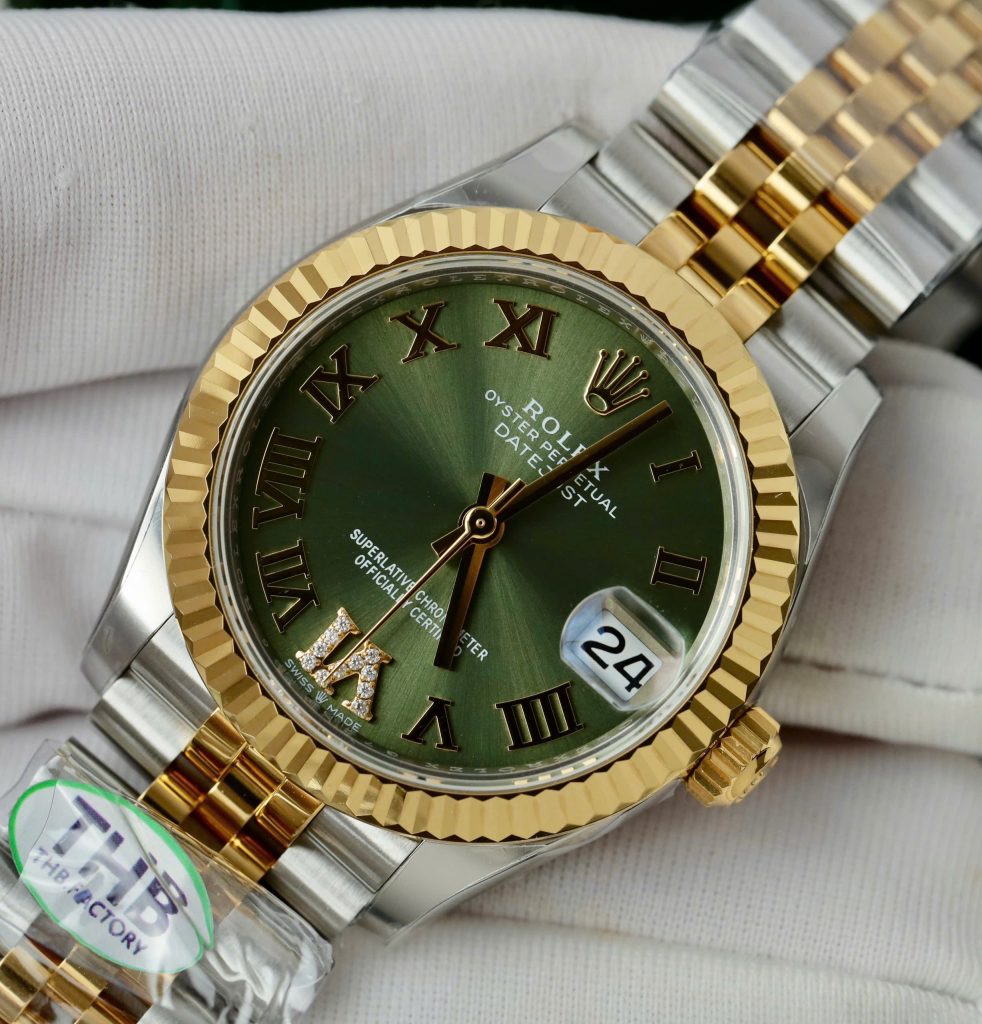 Đồng Hồ Rolex DateJust Nữ Demi Cọc Số La Mã Xanh Lá Nhà Máy THB 31mm