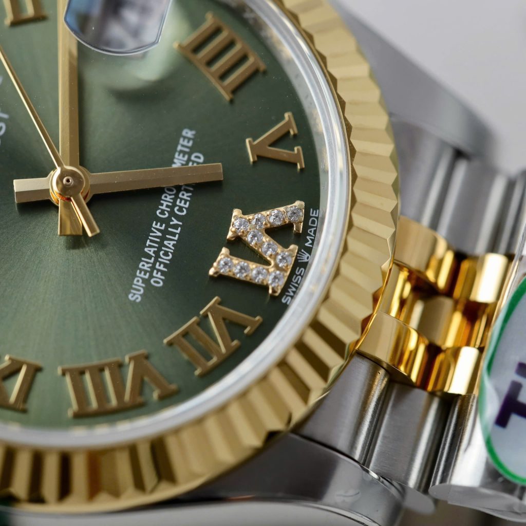 Đồng Hồ Rolex DateJust Nữ Demi Cọc Số La Mã Xanh Lá Nhà Máy THB 31mm