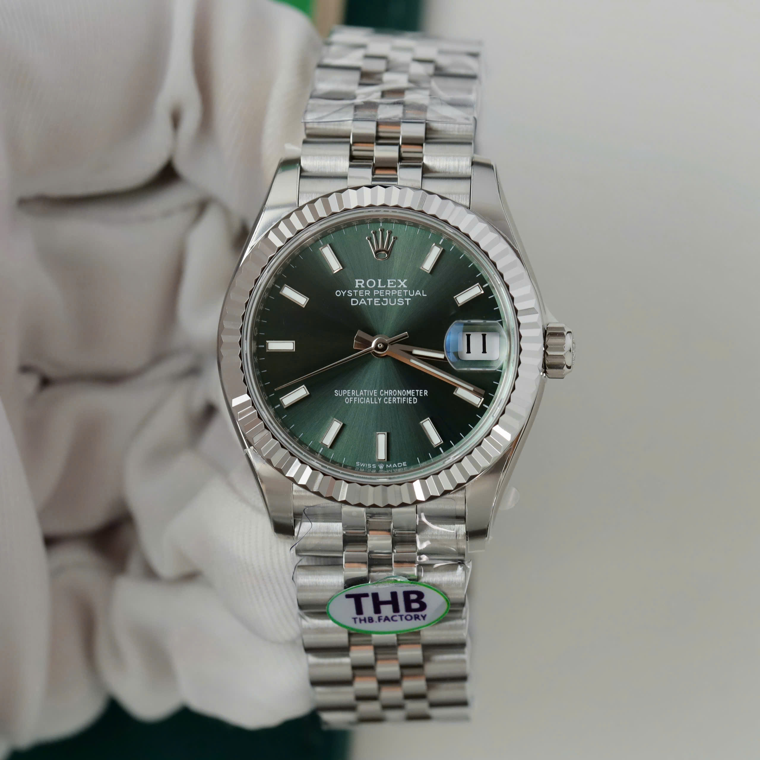 Đồng Hồ Rolex DateJust Nữ Mặt Xanh Lá Cọc Số Dạ Quang Nhà Máy THB 31mm (1) Đồng Hồ Rolex DateJust Nữ Mặt Xanh Lá Cọc Số Dạ Quang Nhà Máy THB 31mm