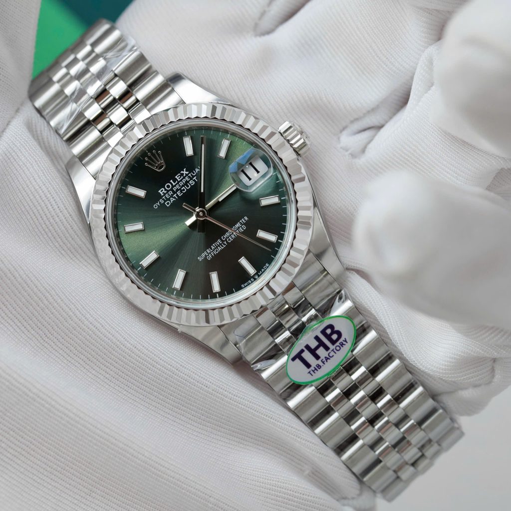 Đồng Hồ Rolex DateJust Nữ Mặt Xanh Lá Cọc Số Dạ Quang Nhà Máy THB 31mm