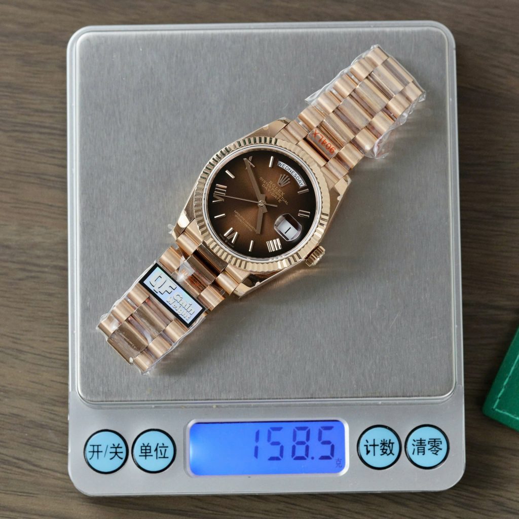 Đồng Hồ Rolex Day-Date 128235 Chế Tác Mặt Chocolate Trọng Lượng 159gr Nhà Máy QF 36mm