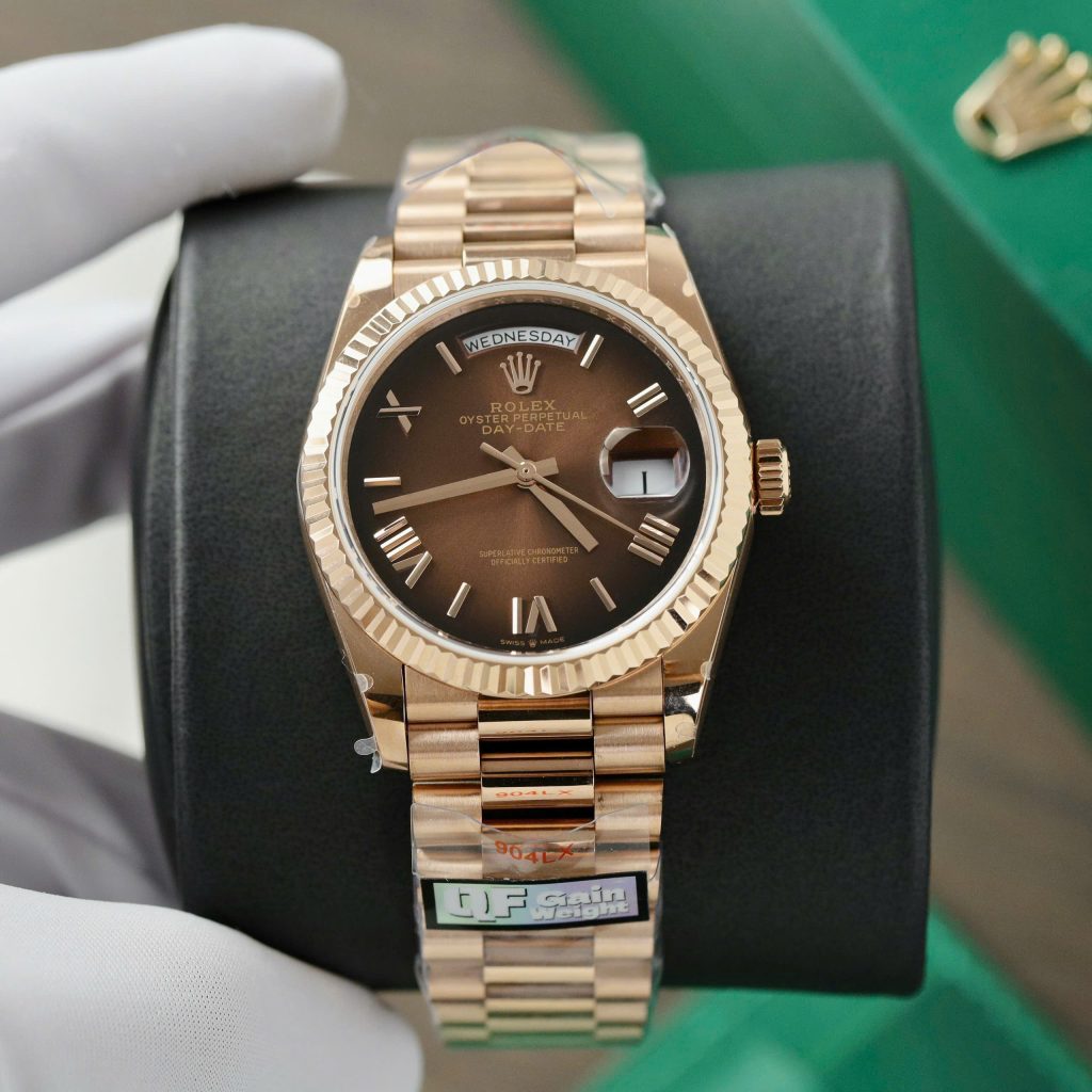 Đồng Hồ Rolex Day-Date 128235 Chế Tác Mặt Chocolate Trọng Lượng 159gr Nhà Máy QF 36mm