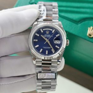 Đồng Hồ Rolex Day-Date 128236 Chế Tác Mặt Xanh Blue Cọc Số Đá Trọng Lượng 159gr Xưởng QF 36mm