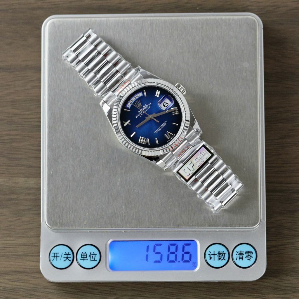 Đồng Hồ Rolex Day-Date 128236 Rep 11 Mặt Xanh Blue Trọng Lượng 159gr Nhà Máy QF 36mm