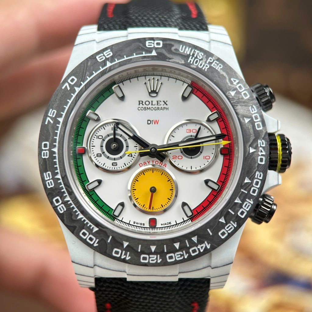 Đồng Hồ Rolex Daytona DiW Ferrari Chế Tác Vỏ Carbon Trắng Siêu Nhẹ 57Gram 40mm